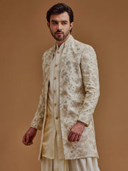 Embroidered With Zari Work Cream Achkan
