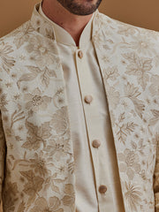 Embroidered With Zari Work Cream Achkan