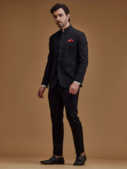 Black Textured Stone Work Indo Western Bandhgala