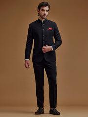 Black Textured Stone Work Indo Western Bandhgala