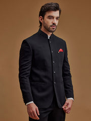 Black Textured Stone Work Indo Western Bandhgala