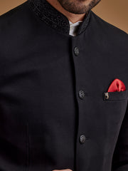 Black Textured Stone Work Indo Western Bandhgala