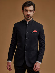 Black Textured Stone Work Indo Western Bandhgala