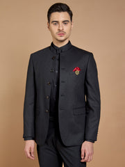 Midnight Blue Textured 3-Peice Bandhgala