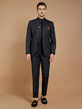 Midnight Blue Textured 3-Peice Bandhgala