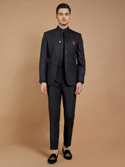 Midnight Blue Textured 3-Peice Bandhgala