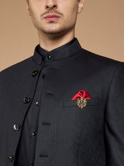 Midnight Blue Textured 3-Peice Bandhgala