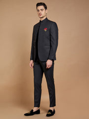 Midnight Blue Textured 3-Peice Bandhgala