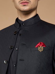 Midnight Blue Textured 3-Peice Bandhgala