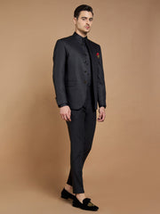 Midnight Blue Textured 3-Peice Bandhgala