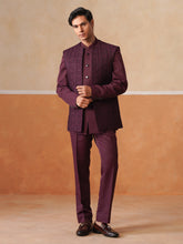 Maroon Embroidered Indo Western 3-Piece Bandhgala