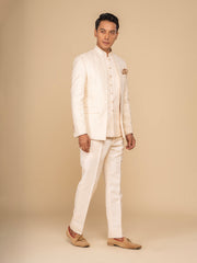 Men Cream 3-Piece Bandhgala Set
