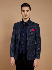 Navy Blue Sequins Suit