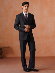 Men’s Grey Textured Peak Collar Suit Set