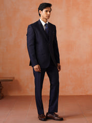 Men’s Navy Blue Textured Peak Collar Suit Set