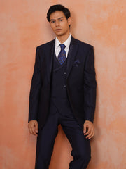 Men’s Navy Blue Textured Peak Collar Suit Set
