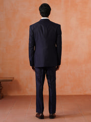 Men’s Navy Blue Textured Peak Collar Suit Set