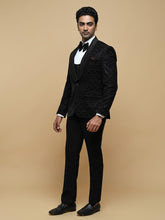 Men’s Black Sequin-Embroidered Shawl Collar Suit Set