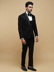 Men’s Black Sequin-Embroidered Shawl Collar Suit Set