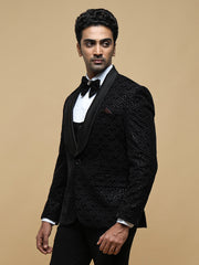 Men’s Black Sequin-Embroidered Shawl Collar Suit Set