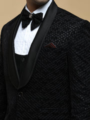 Men’s Black Sequin-Embroidered Shawl Collar Suit Set