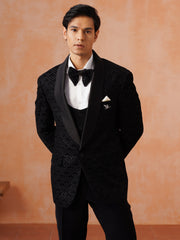 Men’s Black Sequin-Embroidered Shawl Collar Suit Set