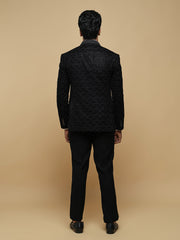Men’s Black Sequin-Embroidered Shawl Collar Suit Set