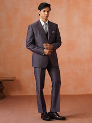Men’s Grey Textured Shawl Collar Suit Set