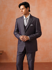 Men’s Grey Textured Shawl Collar Suit Set