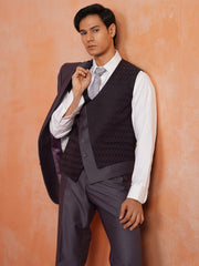 Men’s Grey Textured Shawl Collar Suit Set