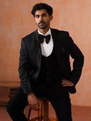 Men’s Black Textured Shawl Collar Suit Set