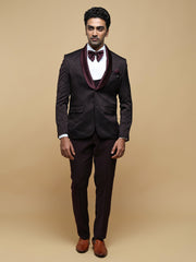 Men’s Maroon Textured Shawl Collar Suit Set