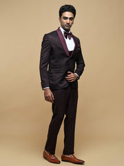 Men’s Maroon Textured Shawl Collar Suit Set