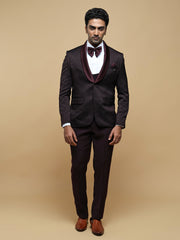 Men’s Maroon Textured Shawl Collar Suit Set