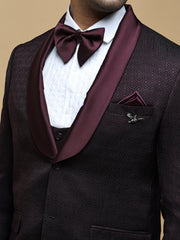 Men’s Maroon Textured Shawl Collar Suit Set