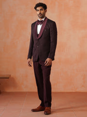 Men’s Maroon Textured Shawl Collar Suit Set