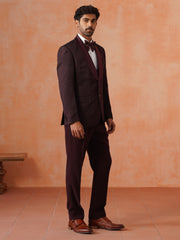 Men’s Maroon Textured Shawl Collar Suit Set