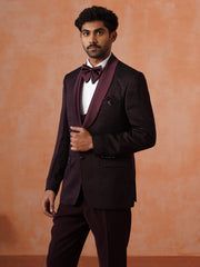 Men’s Maroon Textured Shawl Collar Suit Set