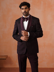 Men’s Maroon Textured Shawl Collar Suit Set