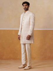 Cream Embroidered Mandarin Collar Achkan