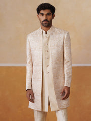 Cream Embroidered Mandarin Collar Achkan