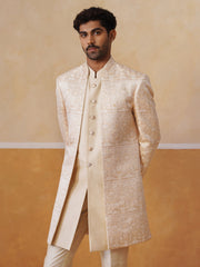 Cream Embroidered Mandarin Collar Achkan