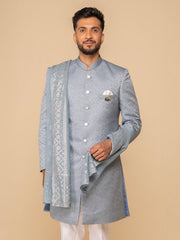 Sea Blue Mandarin Collar Achkan