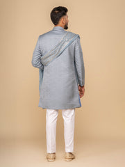 Sea Blue Mandarin Collar Achkan