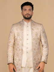Cream Embroidered Men Achkan