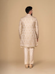 Cream Embroidered Men Achkan