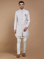 Peach Embroidered Achkan