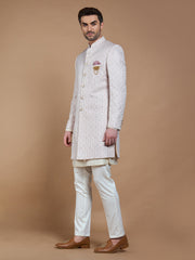 Peach Embroidered Achkan