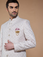 Peach Embroidered Achkan