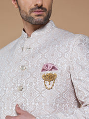 Peach Embroidered Achkan
